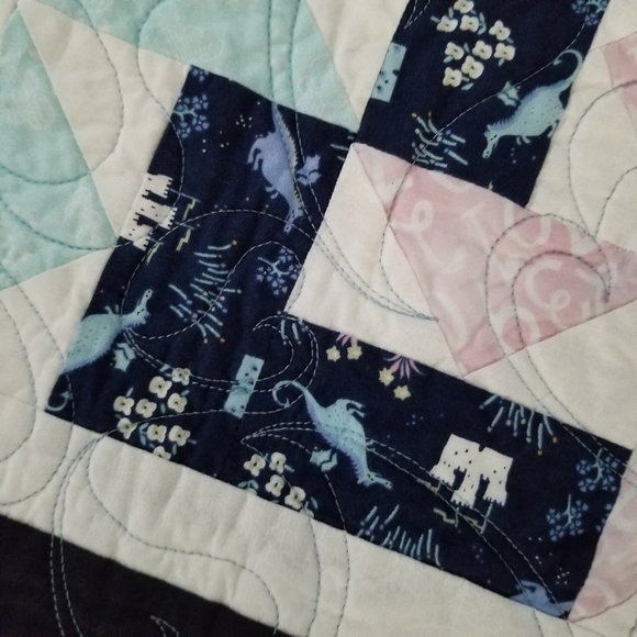 Wall Quilt 38" Square Dragons Castles Pinwheel Pink Blue Floral Hearts Baby Room - Picture 3 of 11